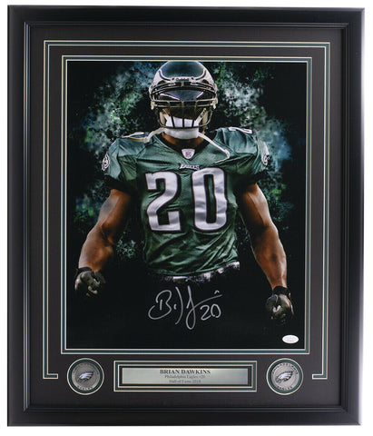 Brian Dawkins Signed Framed Philadelphia Eagles Dark Smoke 16x20 Photo JSA