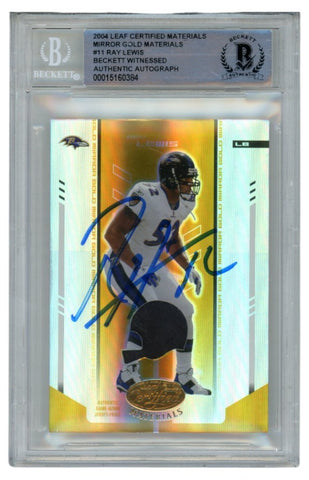 Ray Lewis Autographed/Signed 2004 Leaf Materials #11 /25 Card Slab Beckett 52686