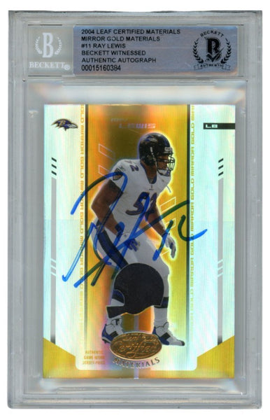 Ray Lewis Autographed/Signed 2004 Leaf Materials #11 /25 Card Slab Beckett 52686