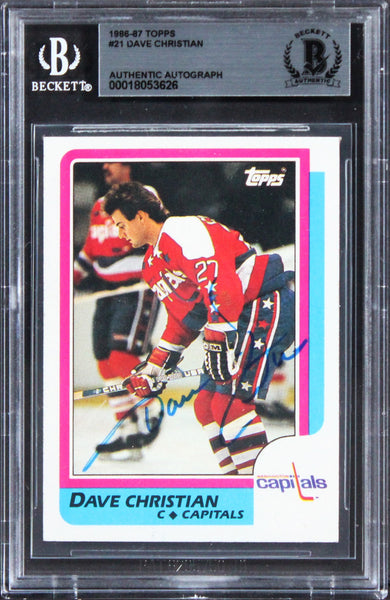 Capitals Dave Christian Authentic Signed 1986 Topps #21 Card BAS Slabbed