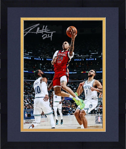 Framed Jordan Hawkins New Orleans Pelicans Signed 8x10 Layup vs Pistons Photo
