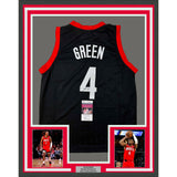 Framed Autographed/Signed Jalen Green 35x39 #4 Houston Black Jersey JSA COA