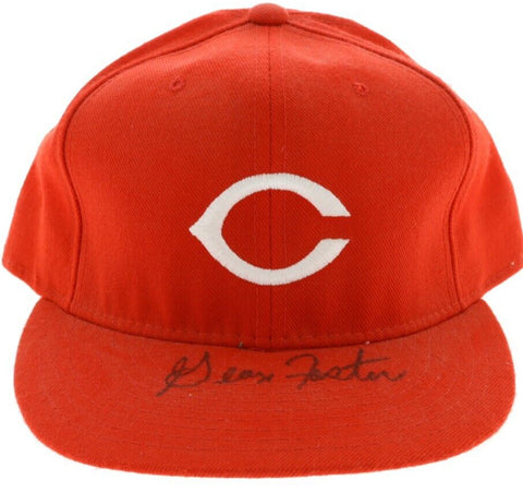 George Foster Signed Reds Logo Fitted Hat (MLB & Tristar) Big Red Machine Cap