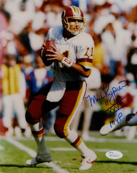Mark Rypien Autographed Redskins 8x10 Looking to Pass w/ MVP Photo- JSA W Auth