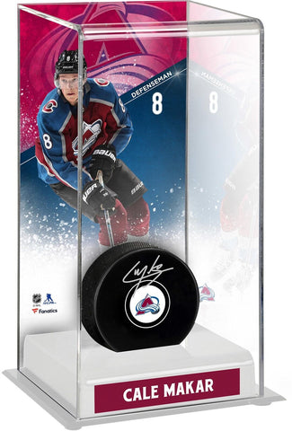 Cale Makar Colorado Avalanche Signed Puck with Deluxe Tall Hockey Puck Case