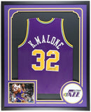 Karl Malone Signed Utah Jazz 34"x 42" Framed Jersey (JSA) 2xNBA MVP/ 14xAll Star