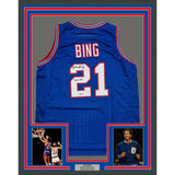 Framed Autographed/Signed Dave Bing 35x39 HOF 90 Detroit Blue Jersey Beckett COA