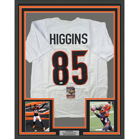 Framed Autographed/Signed Tee Higgins 33x42 Cincinnati White Jersey JSA COA