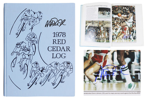 Lakers Magic Johnson 2x Signed 1978 Michigan State Yearbook BAS Wit #3W326954