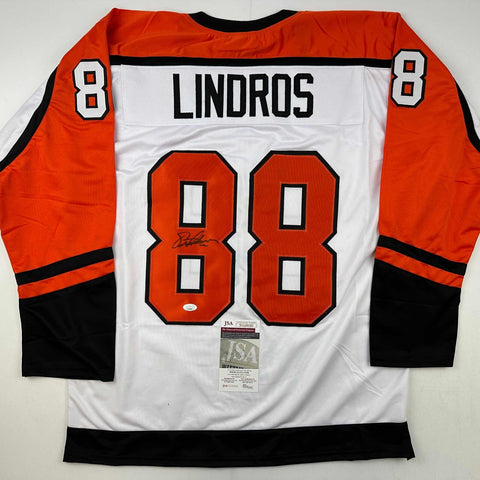 Autographed/Signed Eric Lindros Philadelphia White Hockey Jersey JSA COA