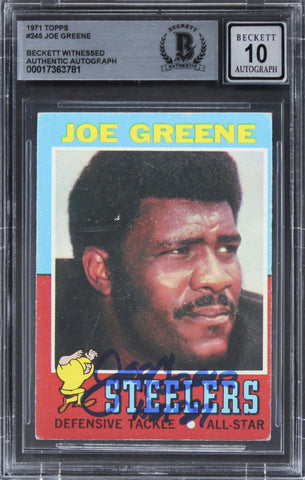 Steelers Joe Greene Authentic Signed 1971 Topps #245 Card Auto 10 BAS Slab 8
