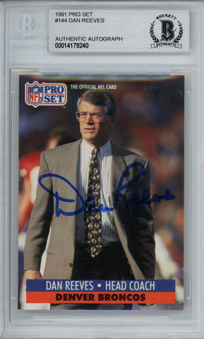 Dan Reeves Autographed 1991 Pro Set #144 Trading Card Beckett Slab 37479