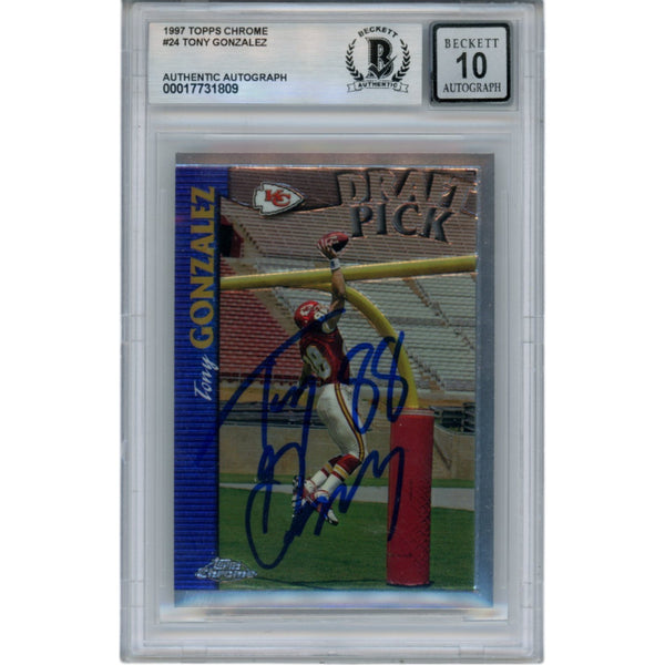 Tony Gonzalez Signed 1997 Topps Chrome #24 Trading Card 10 Auto Beckett 47435