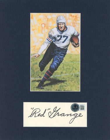 Red Grange Signed Cut Matted With Goal Line Art Card Beckett 45013