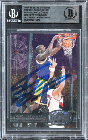 Shaquille O'Neal Signed 1997 Metal Universe Reebok Silver #50 Card BAS Slabbed