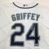 Autographed/Signed Ken Griffey Jr. Seattle White Baseball Jersey Beckett BAS COA