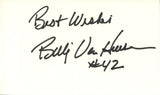 Billy Van Heusen Signed Denver Broncos Index Card Best Wishes BAS 45396
