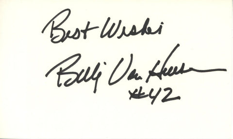 Billy Van Heusen Signed Denver Broncos Index Card Best Wishes BAS 45396