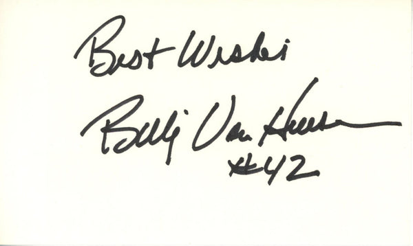 Billy Van Heusen Signed Denver Broncos Index Card Best Wishes BAS 45396