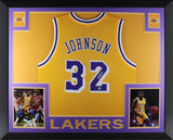 Magic Johnson Autographed Pro Style Gold Signed Basketball Framed Jersey Beckett