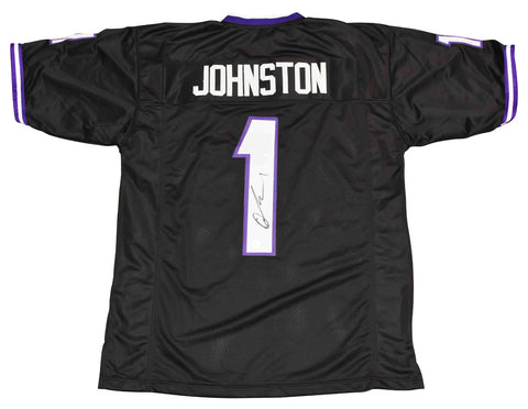 QUENTIN JOHNSTON SIGNED AUTOGRAPHED TCU HORNED FROGS #1 BLACK JERSEY BECKETT