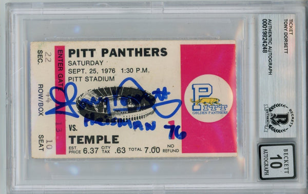 Tony Dorsett Signed Pittsburgh Panthers Heisman 10auto Ticket Slab Beckett 57050