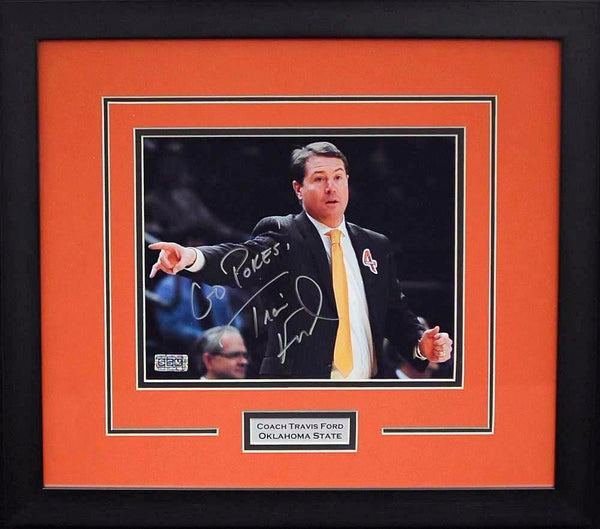 TRAVIS FORD SIGNED OKLAHOMA STATE COWBOYS 8x10 FRAMED PHOTO W/ GO POKES