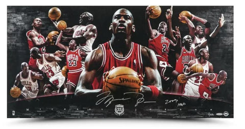 MICHAEL JORDAN Autographed "HOF 2009" Bulls 36" x 18" Collage UDA LE 123