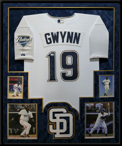 FRAMED IN SUEDE SAN DIEGO PADRES TONY GWYNN SIGNED JERSEY MOUNTED MEMORIES COA