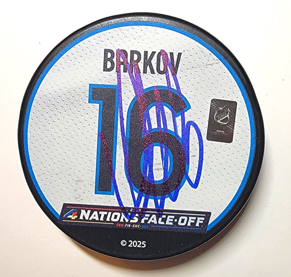 Aleksander Barkov Autographed Finland 4 Nations Face Off Hockey Puck Beckett