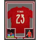 Framed Autographed/Signed Vitinha 35x39 Red Portugal Jersey Beckett BAS COA