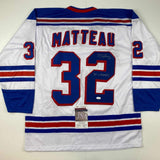 Autographed/Signed Stephane Matteau 94 Champs New York White Jersey JSA COA