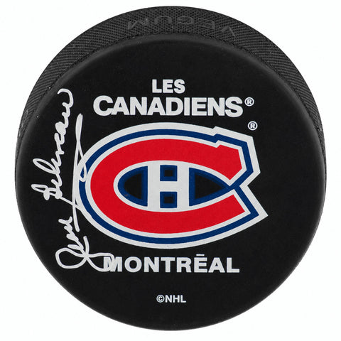 Jean Beliveau Signed Canadiens (Les Canadiens) Official Logo Hockey Puck - (PSA)