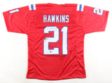 Jaylinn Hawkins Signed New England Patriots Jersey (Beckett) Ex-Cal Bear Def. Bk