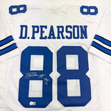 Autographed/Signed Drew Pearson HOF 21 Dallas White Football Jersey Beckett BAS