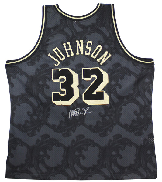 Lakers Magic Johnson Signed 1984-85 M&N HWC Swingman Black Jersey BAS Witnessed