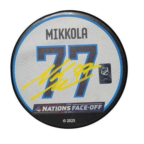 Niko Mikkola Autographed 2024 Finland 4 Nations Face Off Hockey Puck Beckett
