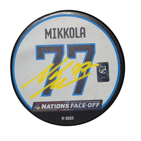 Niko Mikkola Autographed 2024 Finland 4 Nations Face Off Hockey Puck Beckett