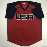 Autographed/Signed JENNIE FINCH USA Red Team United States Jersey JSA COA Auto