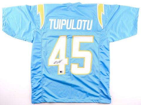 Tuli Tuipulotu Signed Los Angeles Chargers Jersey (Beckett) 2023 2nd Rnd Pck /LB