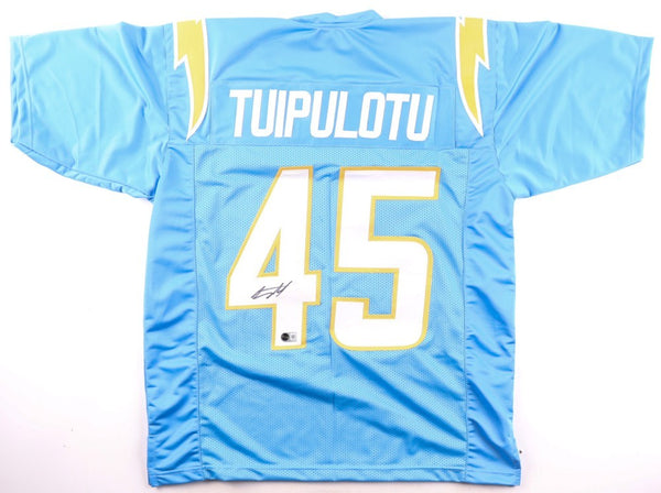 Tuli Tuipulotu Signed Los Angeles Chargers Jersey (Beckett) 2023 2nd Rnd Pck /LB