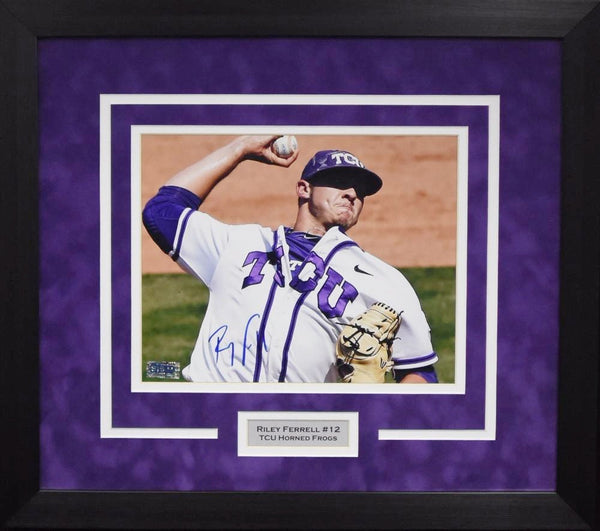 RILEY FERRELL SIGNED TCU HORNED FROGS BASEBALL 8x10 FRAMED PHOTO COA