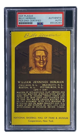 Billy Herman Signed 4x6 Chicago Cubs HOF Plaque Card PSA/DNA 85026264