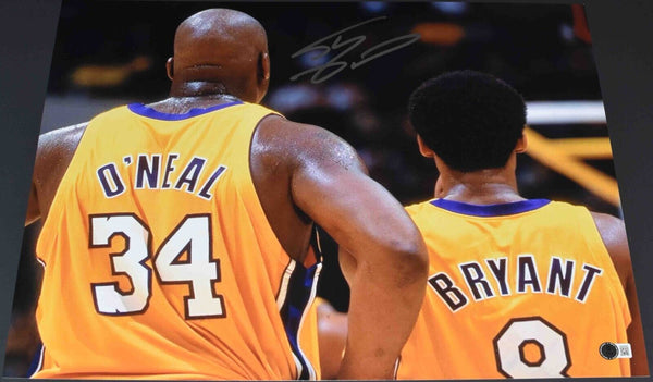 SHAQUILLE SHAQ O'NEAL SIGNED LOS ANGELES LAKERS 16x20 PHOTO W/ KOBE BRYANT