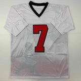 Autographed/Signed Michael Mike Vick Atlanta White Photo Artwork Jersey JSA COA