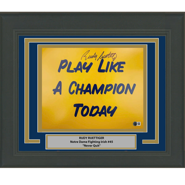 Framed Autographed Rudy Ruettiger Play Like A Champion 11x14 Photo Beckett COA
