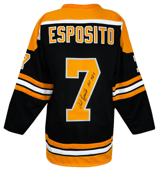 Phil Esposito Signed Black Custom Hockey Jersey w/HOF 1984 - (SCHWARTZ COA)