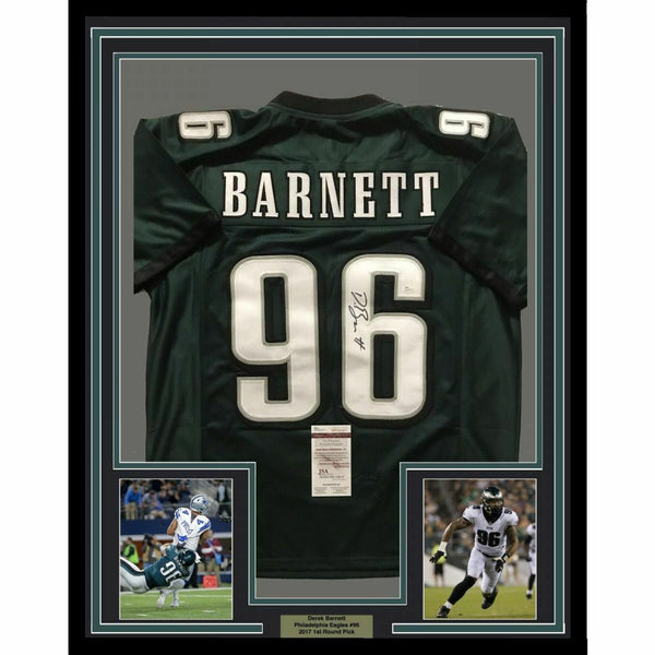 FRAMED Autographed/Signed DEREK BARNETT 33x42 Philadelphia Green Jersey JSA COA