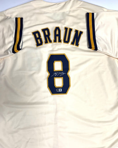 Brewers MVP Outfielder RYAN BRAUN Signed Custom Replica Cream Jersey AUTO - BAS