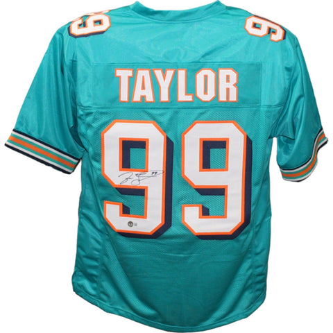 Jason Taylor Autographed/Signed Pro Style Teal Jersey Beckett 43450